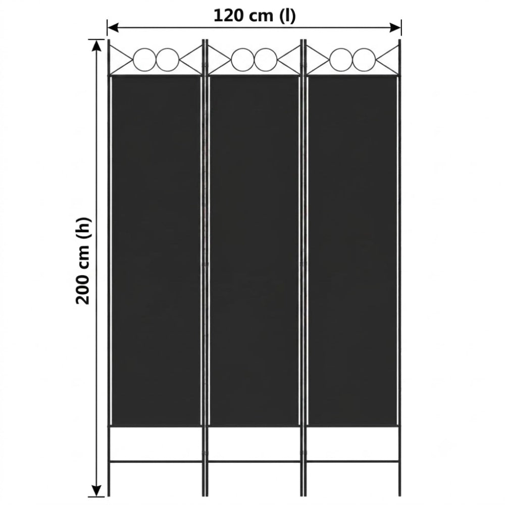Paravent 3 Panneaux Tissu Noir 120 × 200 cm