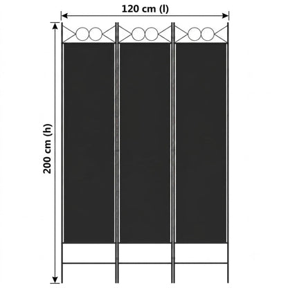 Paravent 3 Panneaux Tissu Noir 120 × 200 cm