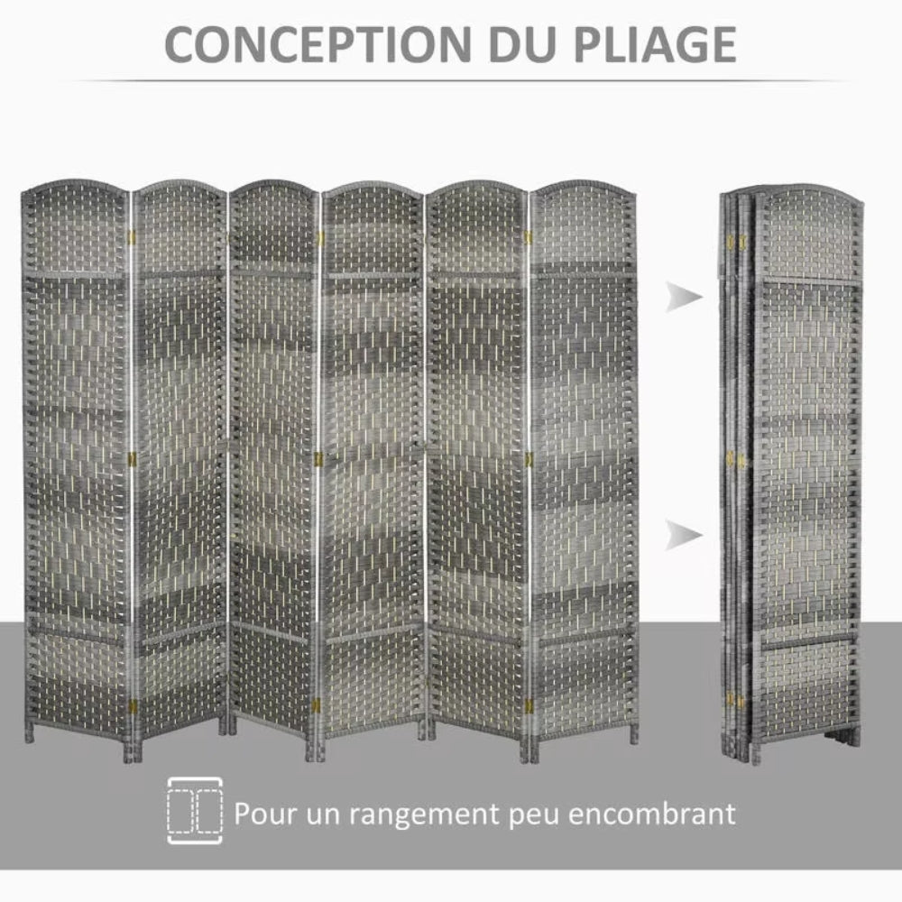 Paravent 3 Panneaux Polypropylène & Pin