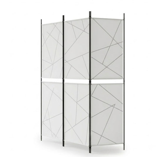 Paravent 3 Panneaux Tissu Blanc 150 × 180 cm