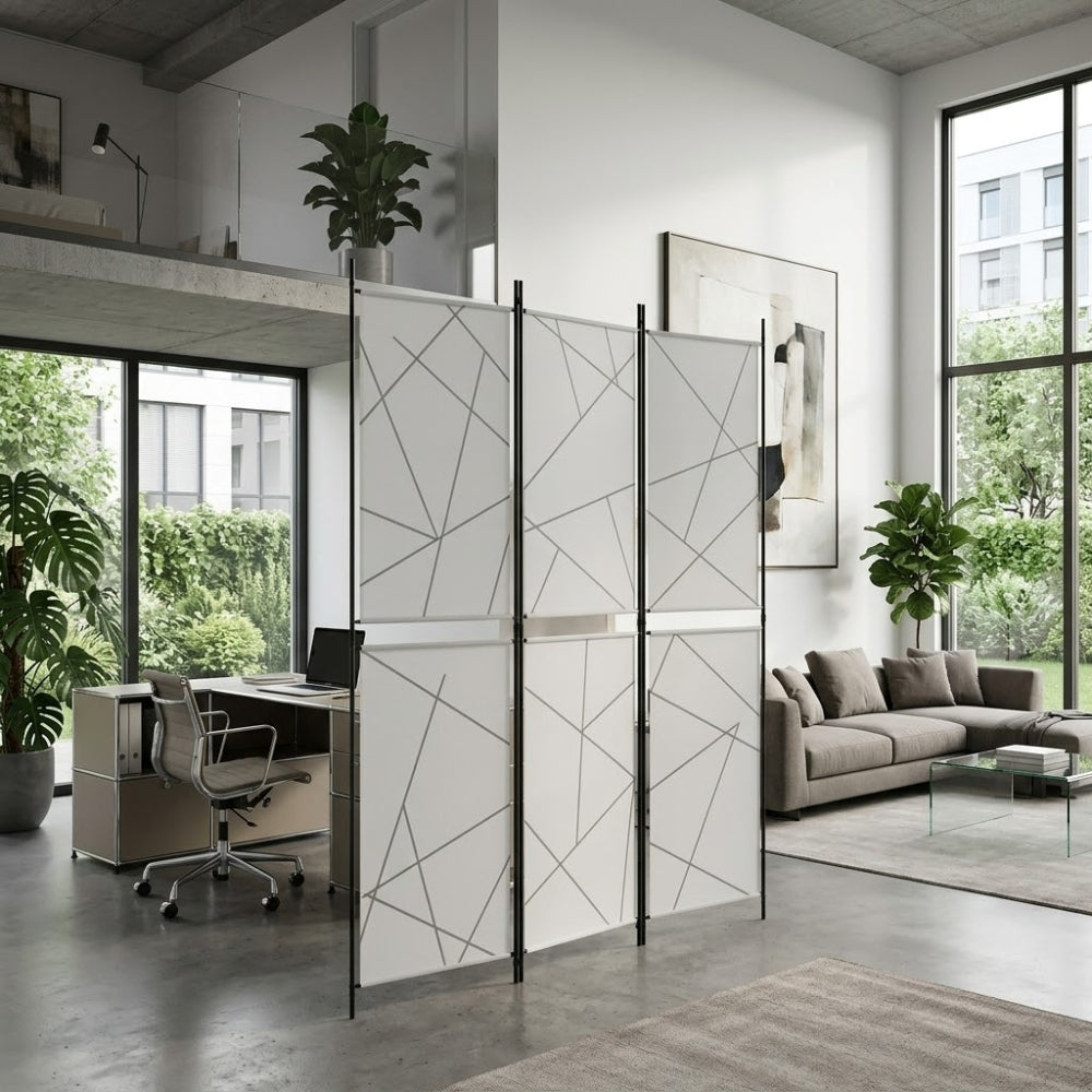 Paravent 3 Panneaux Tissu Blanc 150 × 180 cm