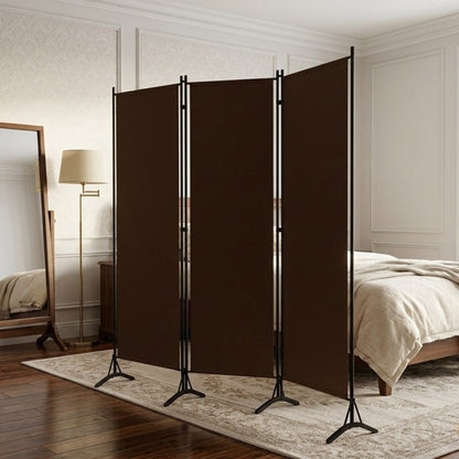 Paravent 3 Panneaux Tissu Brun & Armature Fer