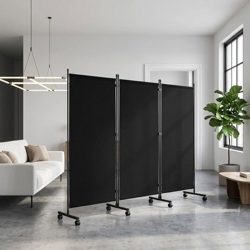 Paravent 3 Panneaux Tissu sur Roulettes