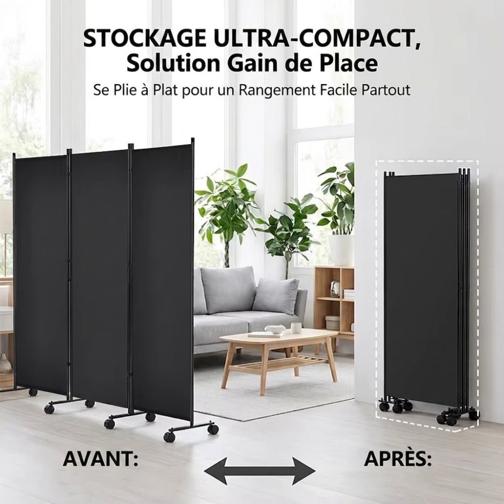 Paravent 3 Panneaux sur Roulettes