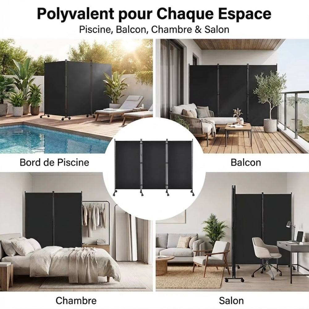 Paravent 3 Panneaux sur Roulettes