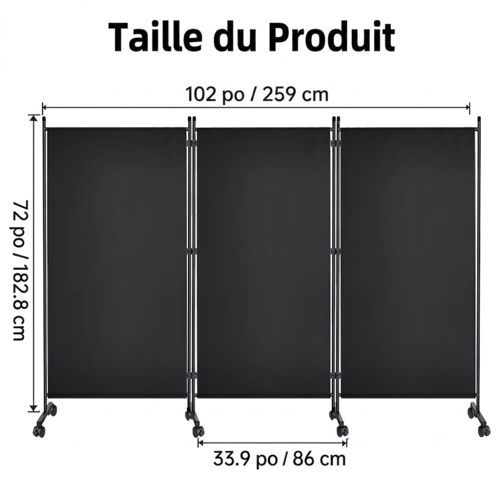Paravent 3 Panneaux sur Roulettes