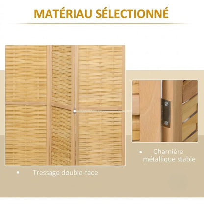 Paravent 4 Panneaux Bambou Naturel