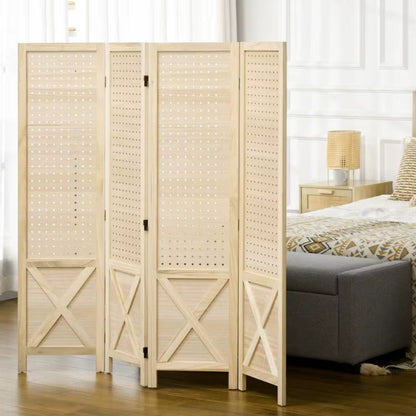 Paravent 4 Panneaux Bois Perforé 152×145 cm
