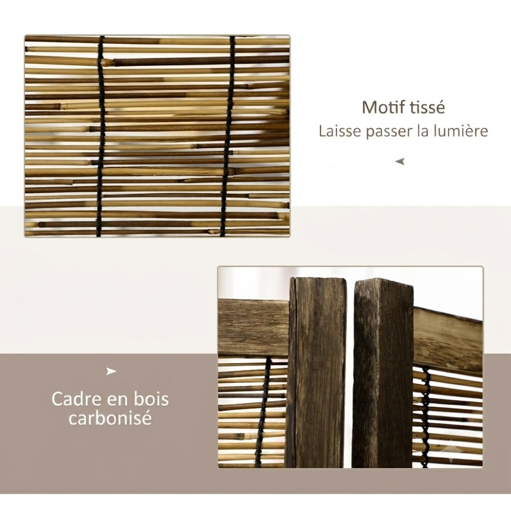 Paravent 4 Panneaux Bois & Rotin