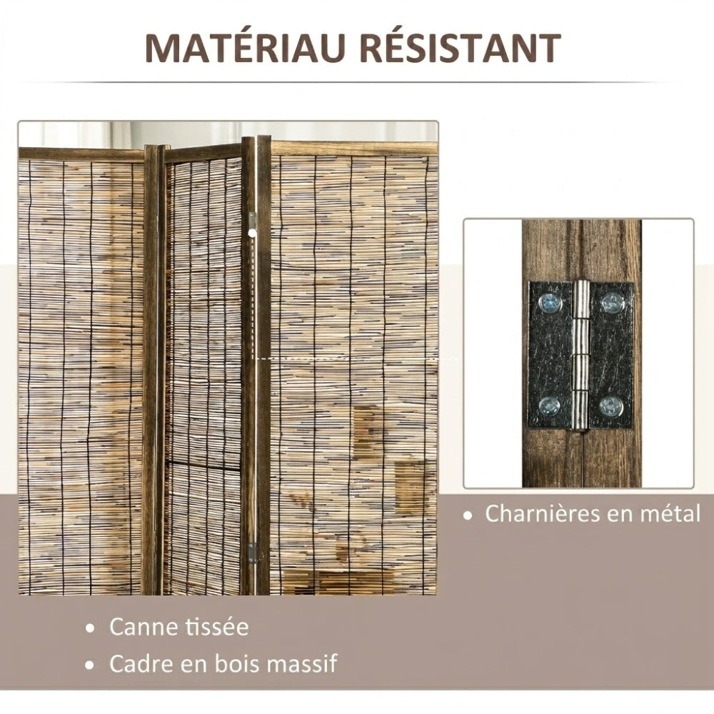 Paravent 4 Panneaux Bois & Rotin