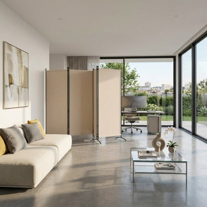 Paravent 4 Panneaux Tissu Beige