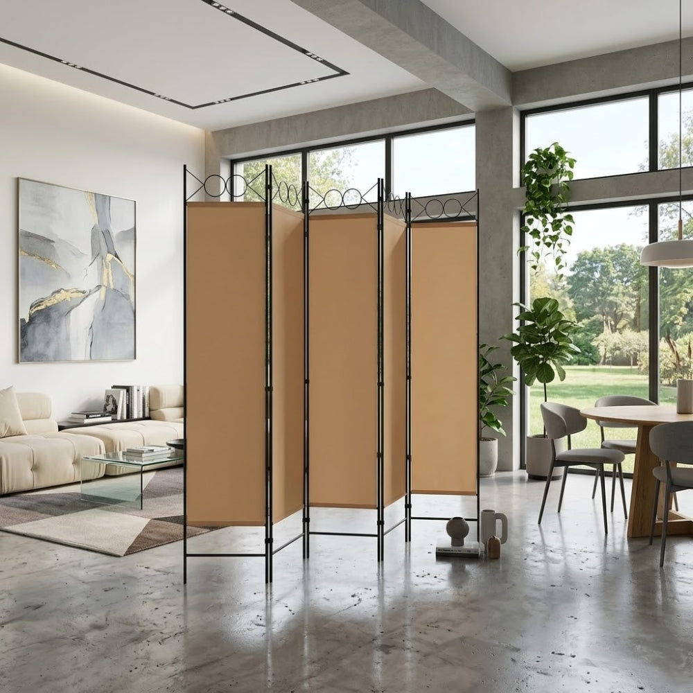 Paravent 6 Panneaux Tissu Beige