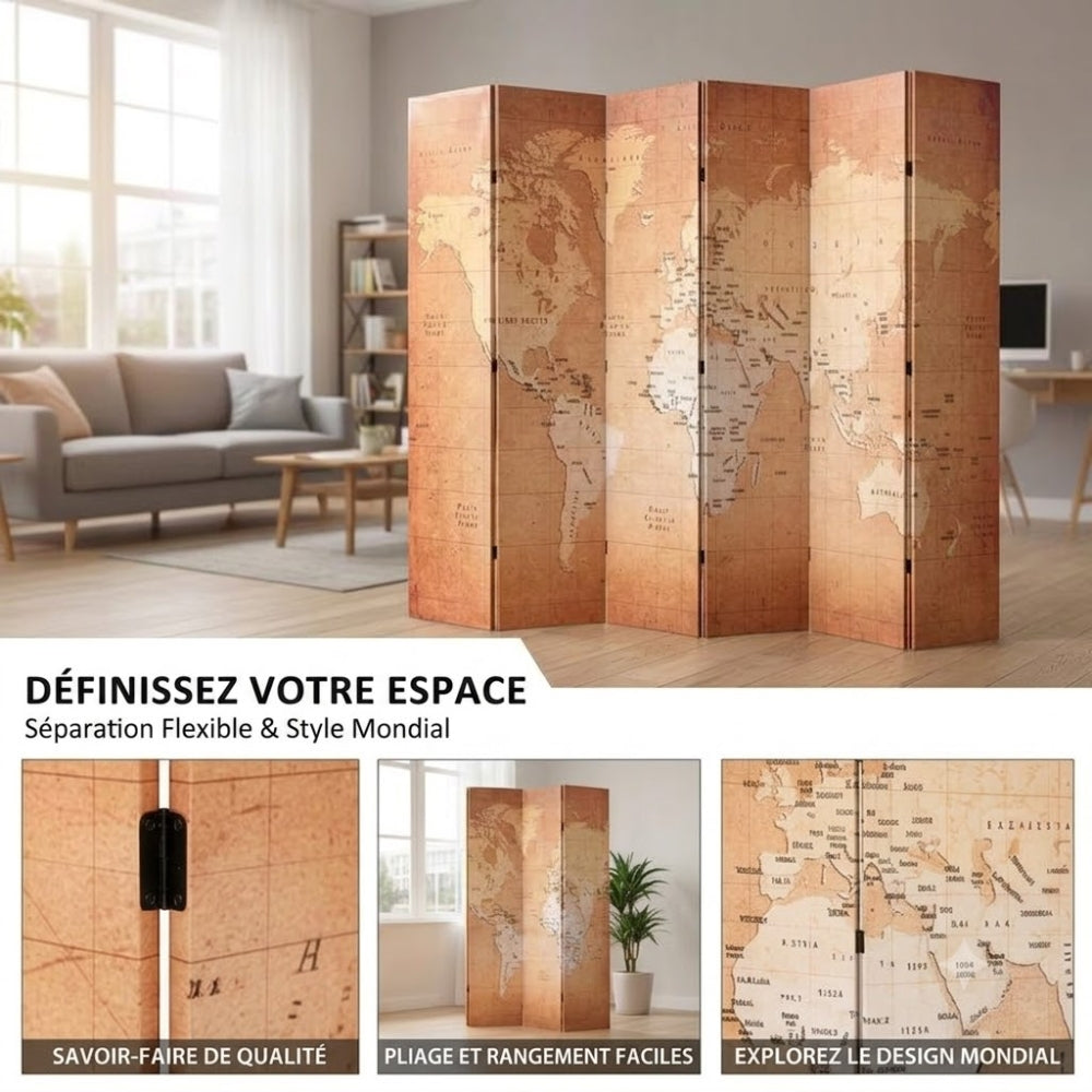 Paravent Imprimé Carte du Monde