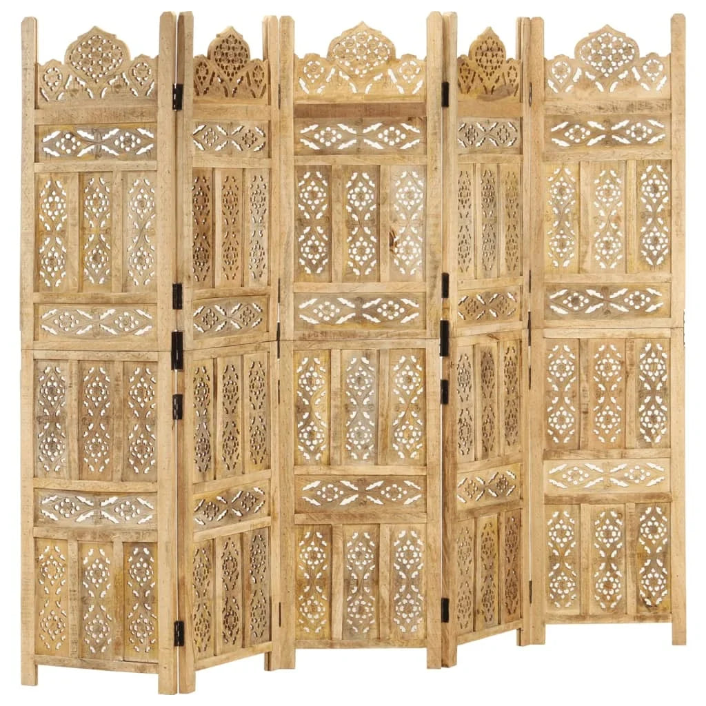 Paravent 5 Panneaux Bois de Manguier 200 × 165 cm