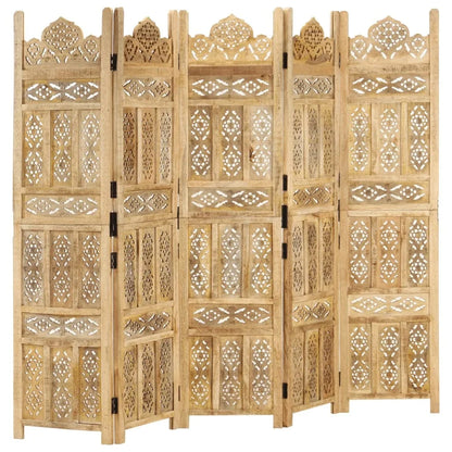 Paravent 5 Panneaux Bois de Manguier 200 × 165 cm