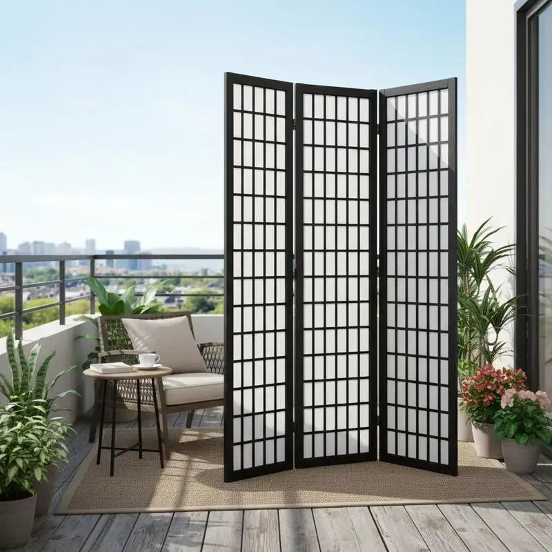 Paravent Japonais 4 Panneaux en Bois