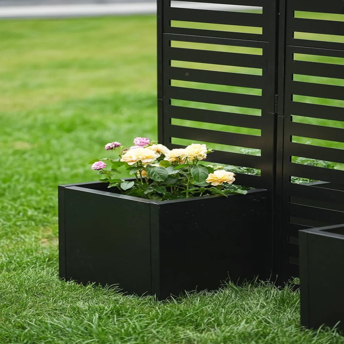 Paravent Extérieur 3 Panneaux Métal avec Jardinières Intégrées