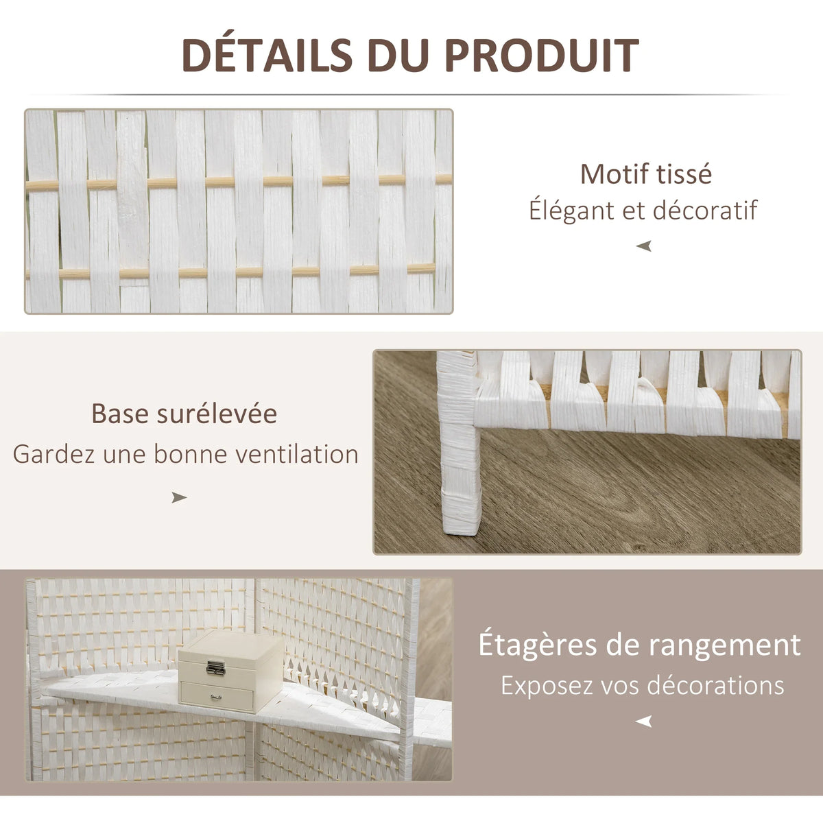 Paravent 4 Panneaux avec Étagères