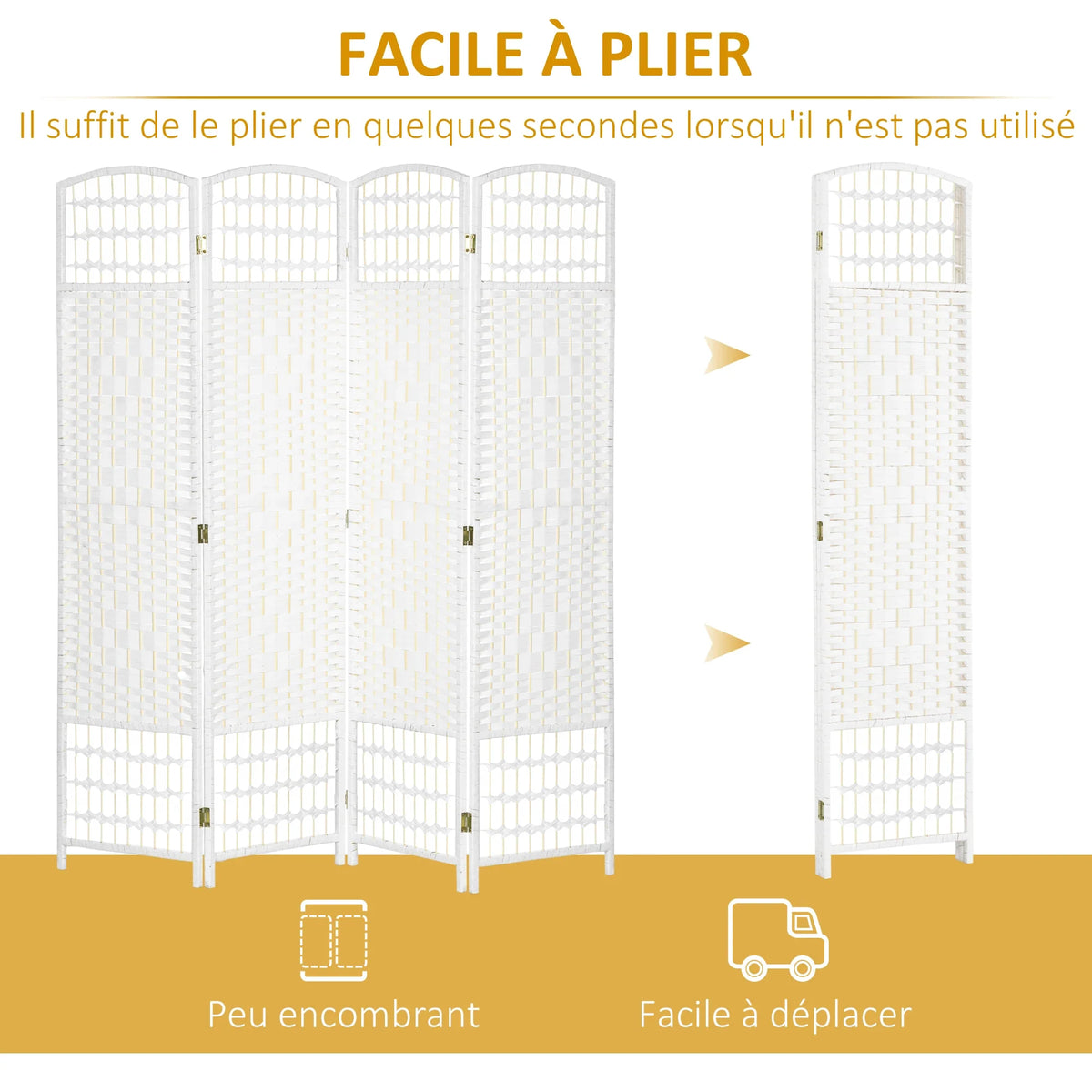 Paravent 4 Panneaux Blanc
