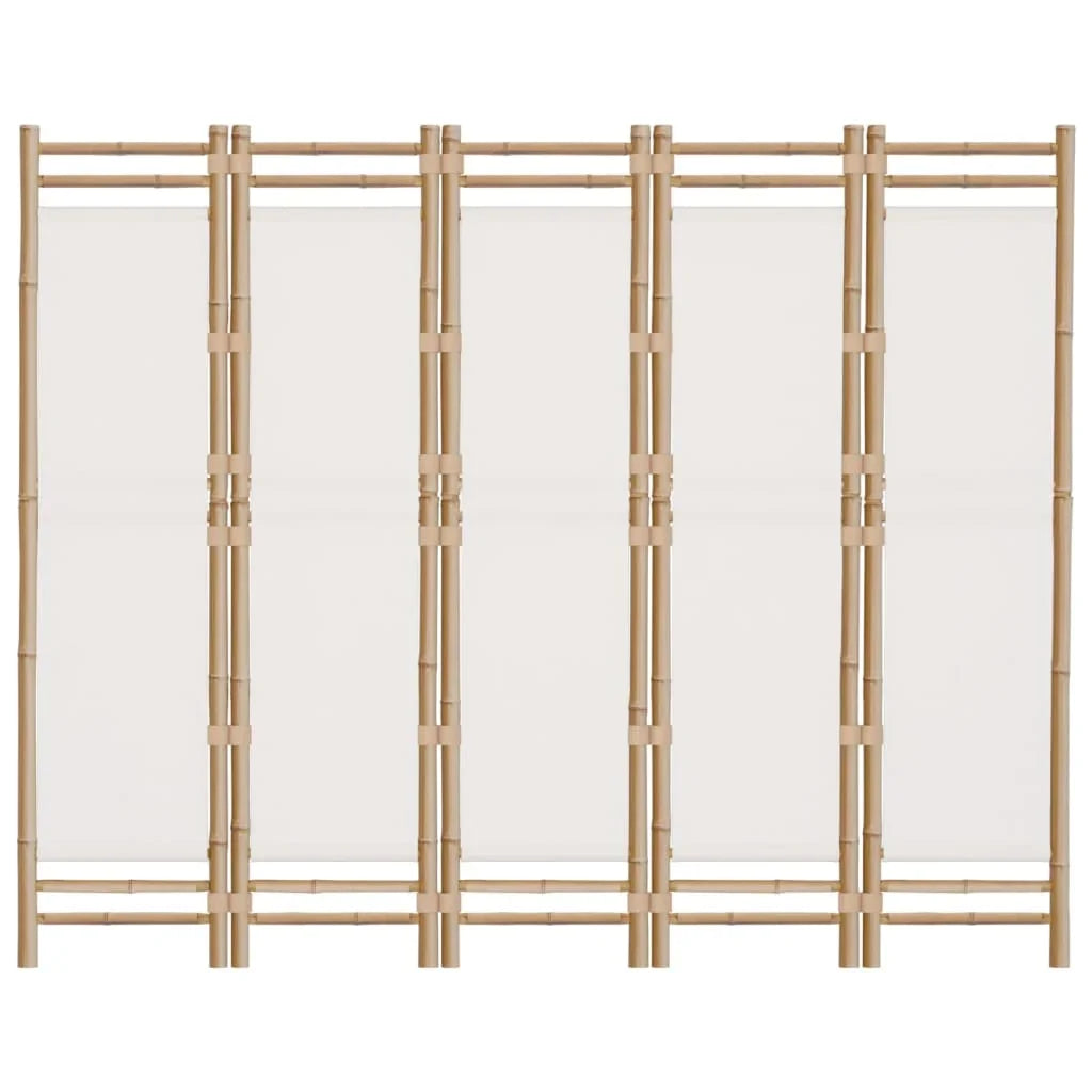 Paravent 5 Panneaux Bambou & Toile