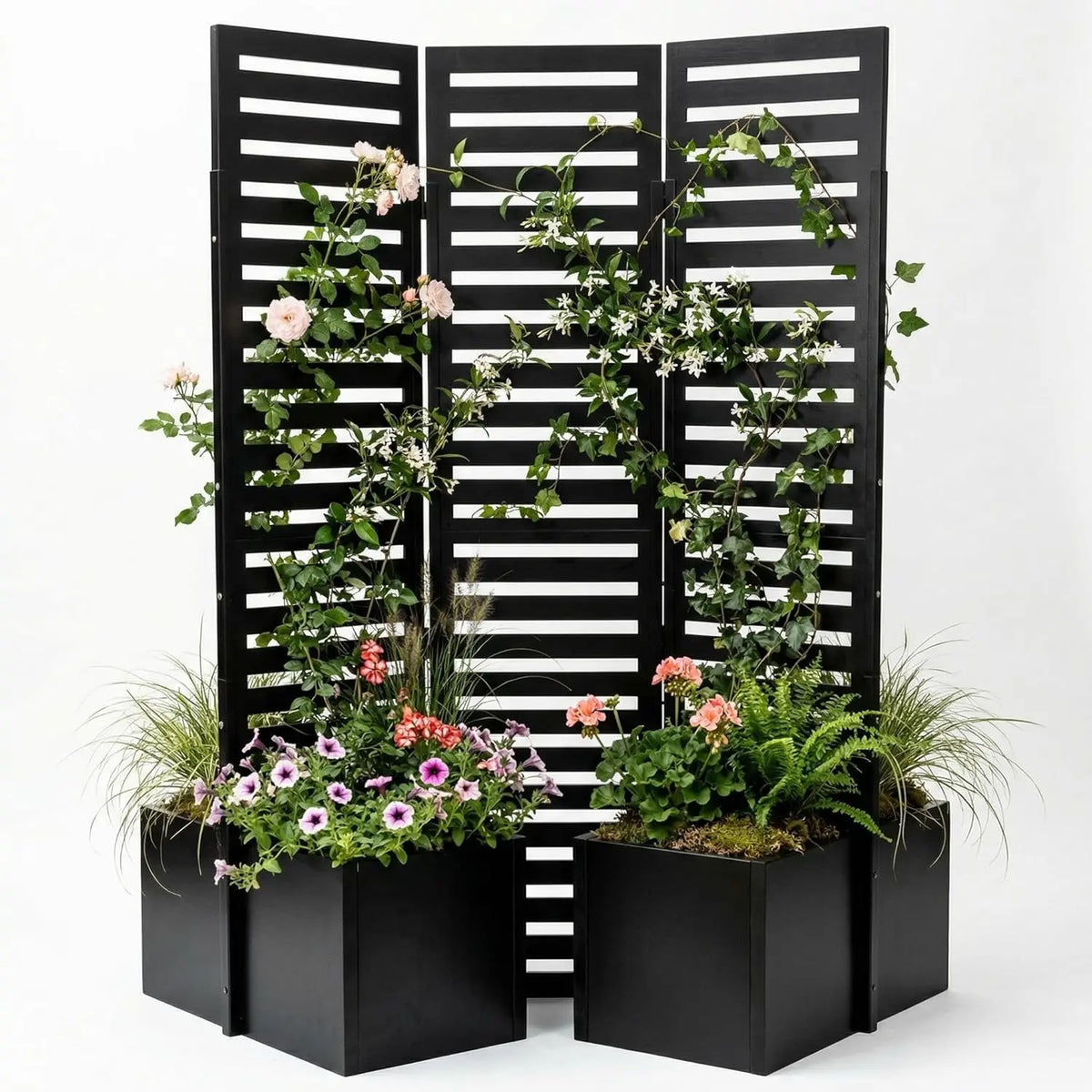 Paravent Extérieur 3 Panneaux Métal avec Jardinières Intégrées
