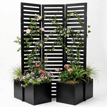 Paravent Extérieur 3 Panneaux Métal avec Jardinières Intégrées