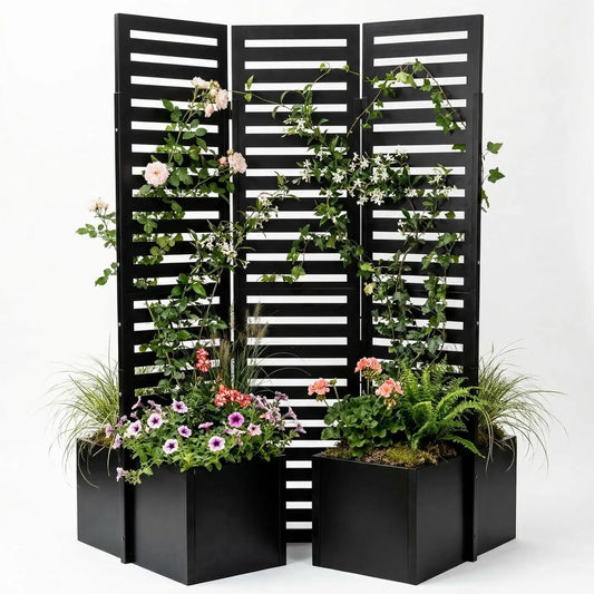Paravent Extérieur 3 Panneaux Métal avec Jardinières Intégrées