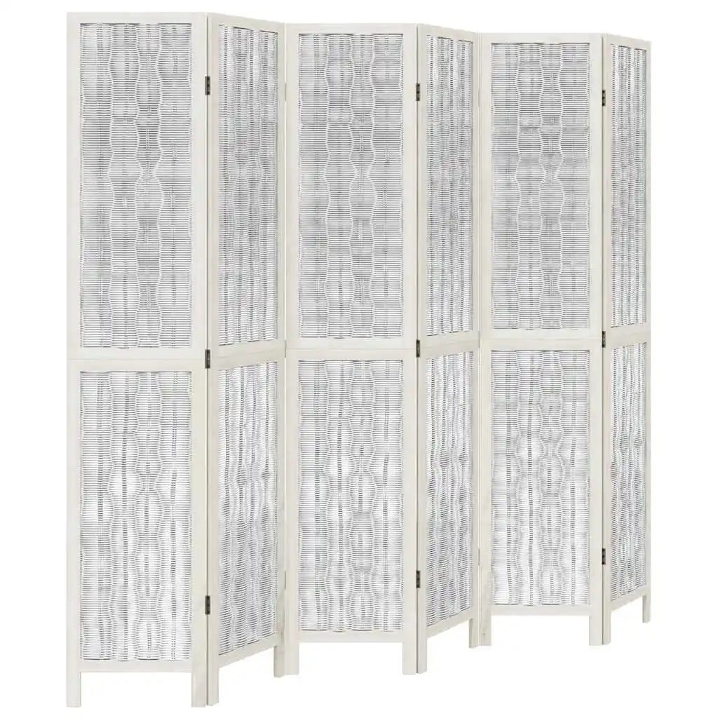 Paravent 6 Panneaux Blanc en Bois de Paulownia