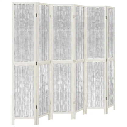 Paravent 6 Panneaux Blanc en Bois de Paulownia
