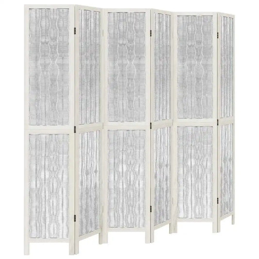 Paravent 6 Panneaux Blanc en Bois de Paulownia