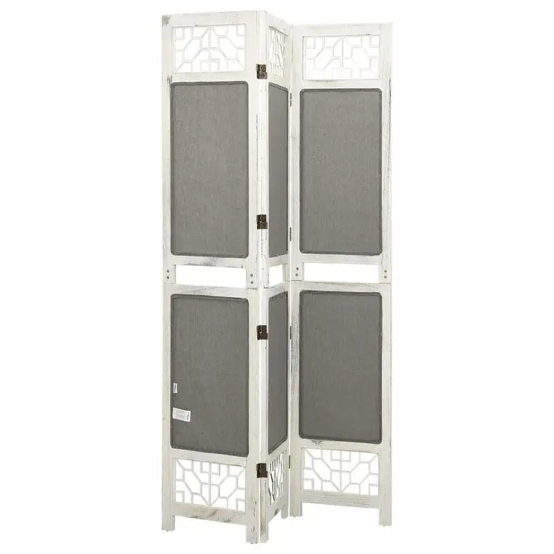 Paravent 3 Panneaux Tissu & Bois MDF