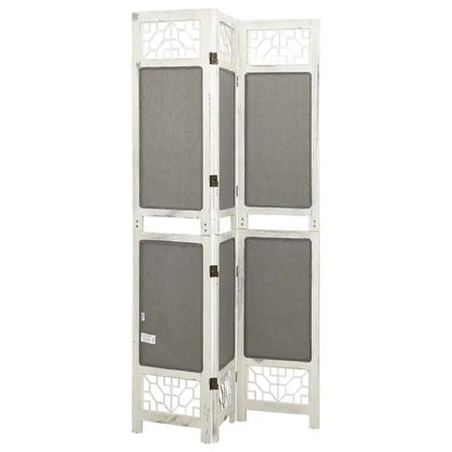 Paravent 3 Panneaux Tissu & Bois MDF