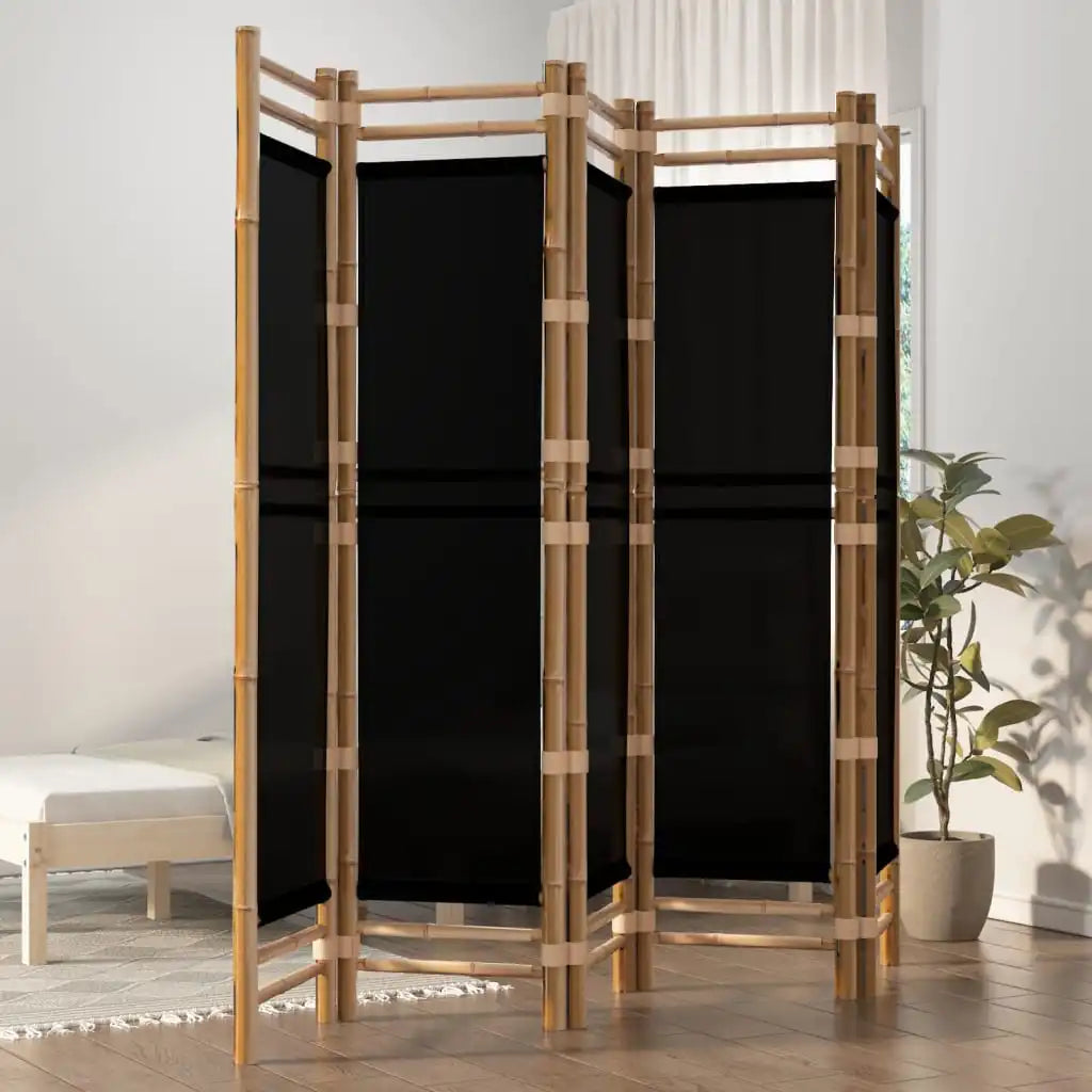 Paravent 5 Panneaux Bambou & Toile