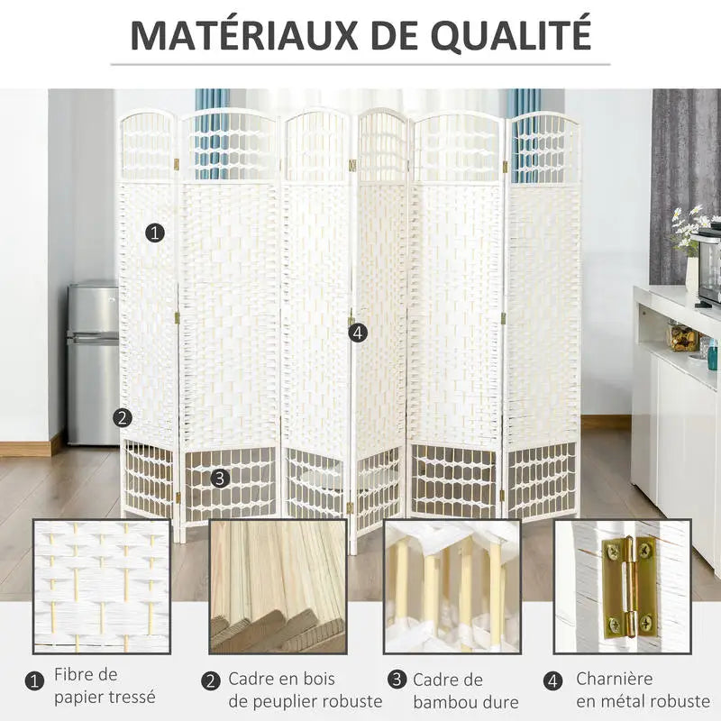 Paravent 6 Panneaux Bambou Naturel