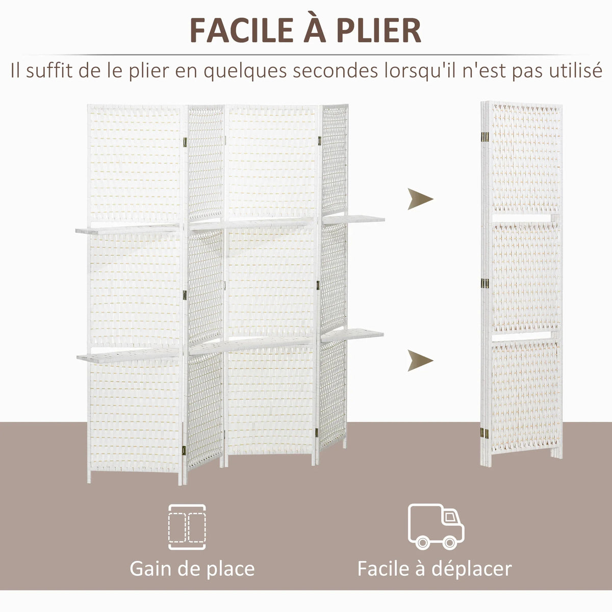 Paravent 4 Panneaux avec Étagères