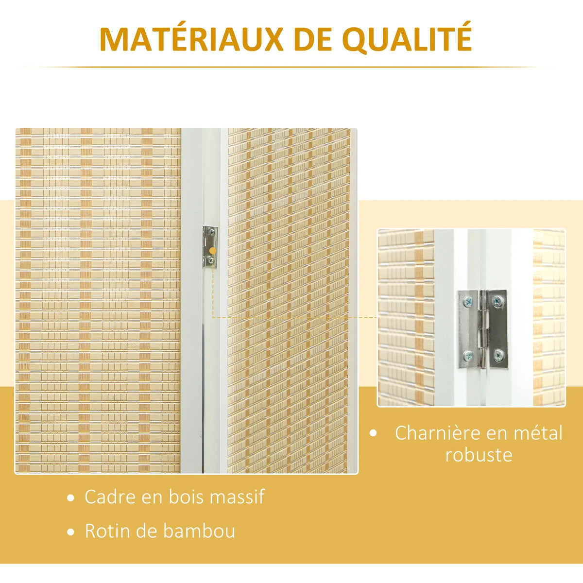 Paravent 4 Panneaux Bambou & Papier Tressé