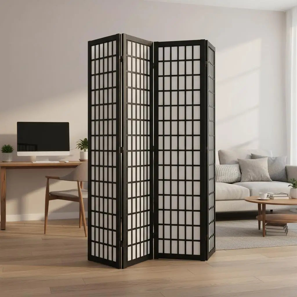 Paravent Japonais 4 Panneaux en Bois