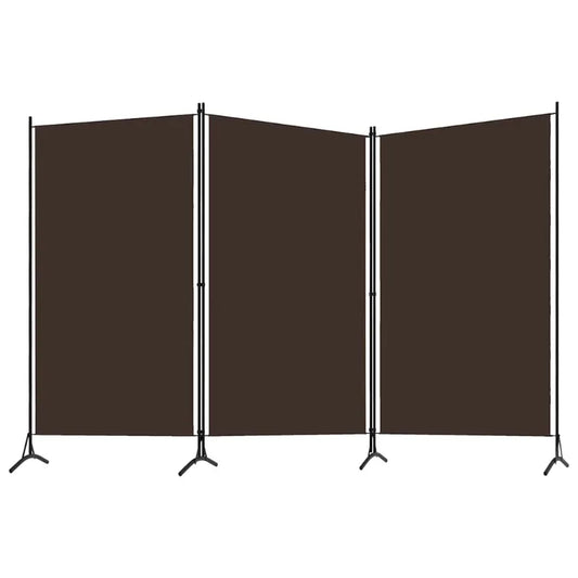 Paravent 3 Panneaux Tissu Brun & Armature Fer