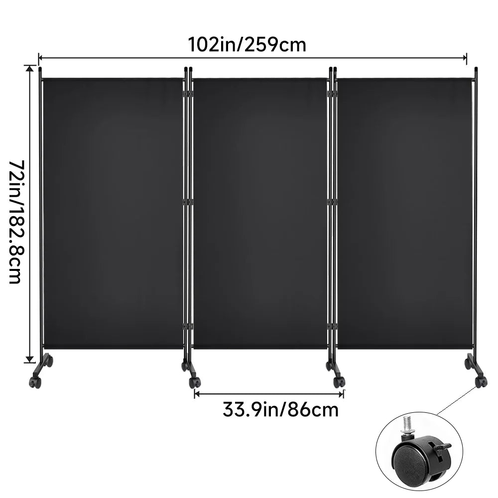 Paravent 3 Panneaux Tissu sur Roulettes