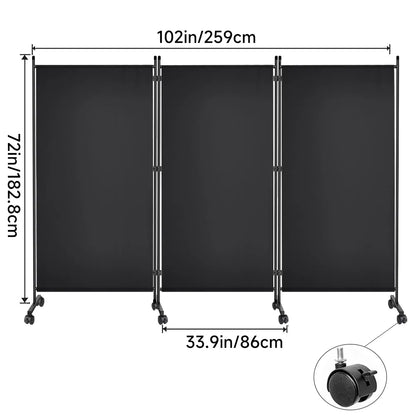 Paravent 3 Panneaux Tissu sur Roulettes