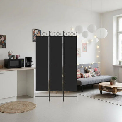 Paravent 3 Panneaux Tissu Noir 120 × 200 cm