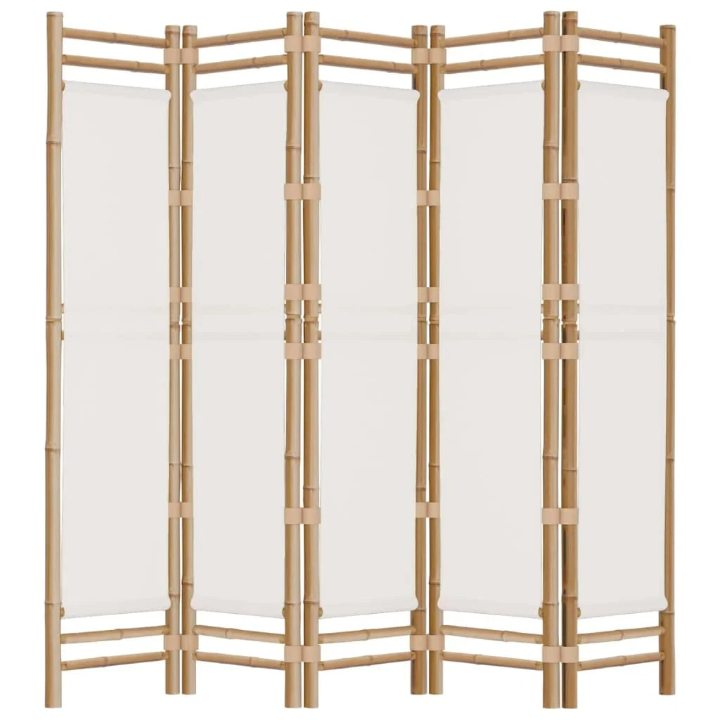 Paravent 5 Panneaux Bambou & Toile