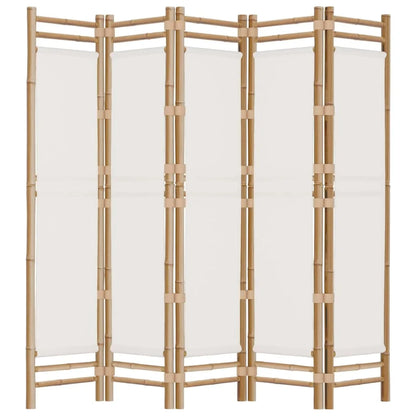 Paravent 5 Panneaux Bambou & Toile