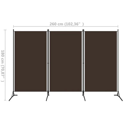 Paravent 3 Panneaux Tissu Brun & Armature Fer