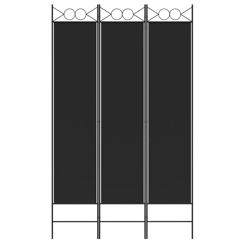 Paravent 3 Panneaux Tissu Noir 120 × 200 cm