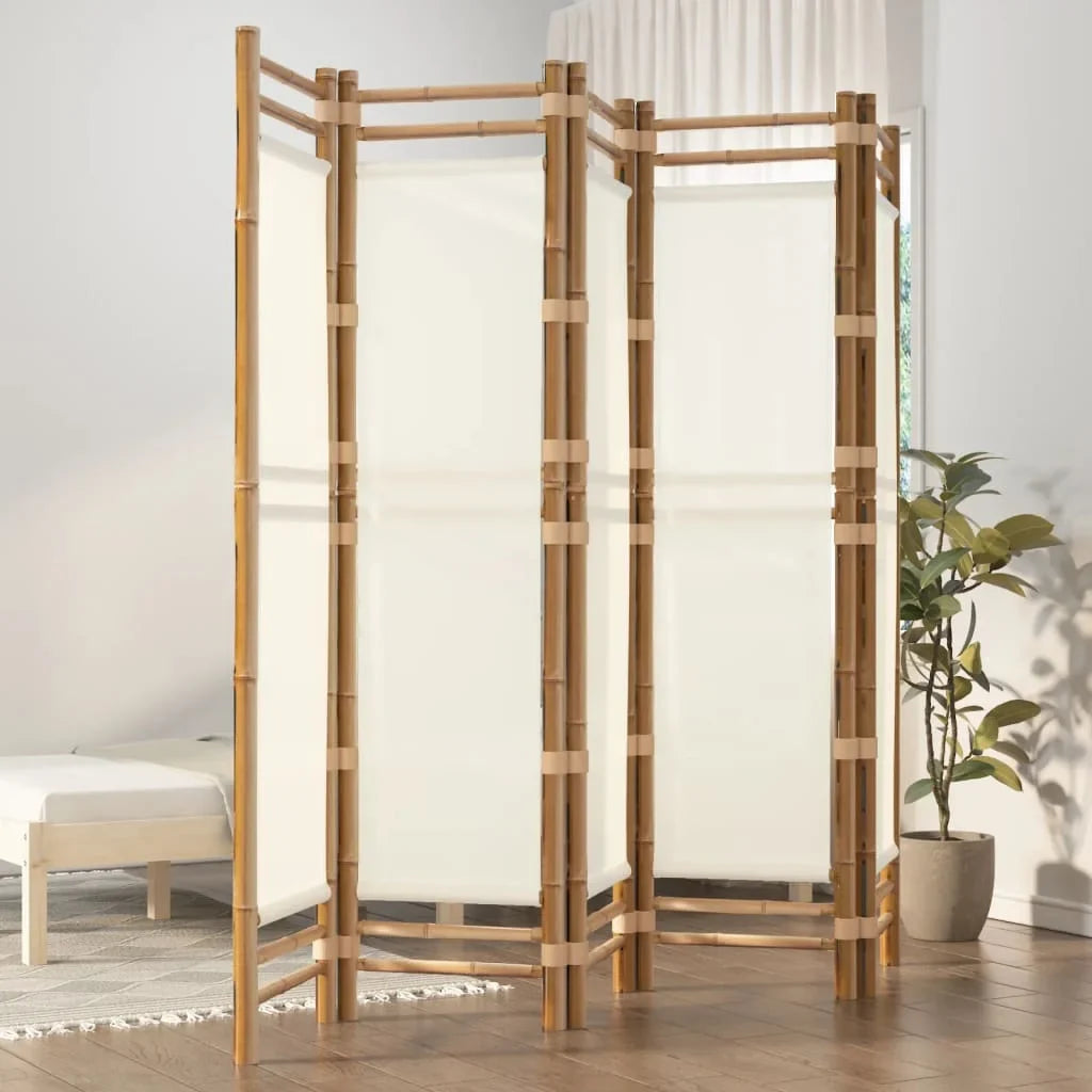 Paravent 5 Panneaux Bambou & Toile