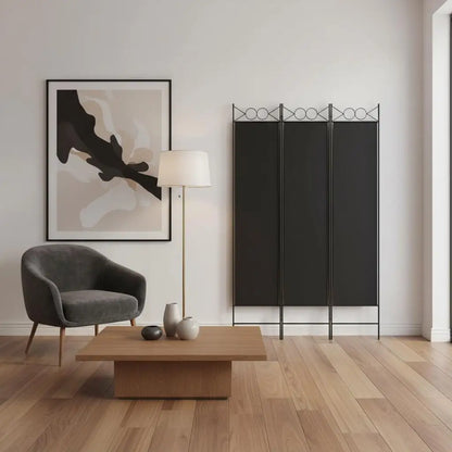 Paravent 3 Panneaux Tissu Noir 120 × 200 cm