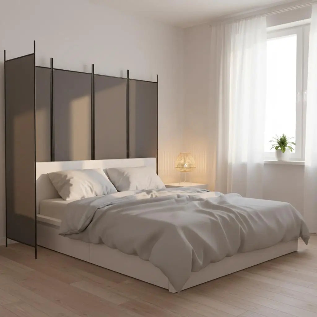Paravent 5 Panneaux Tissu Anthracite