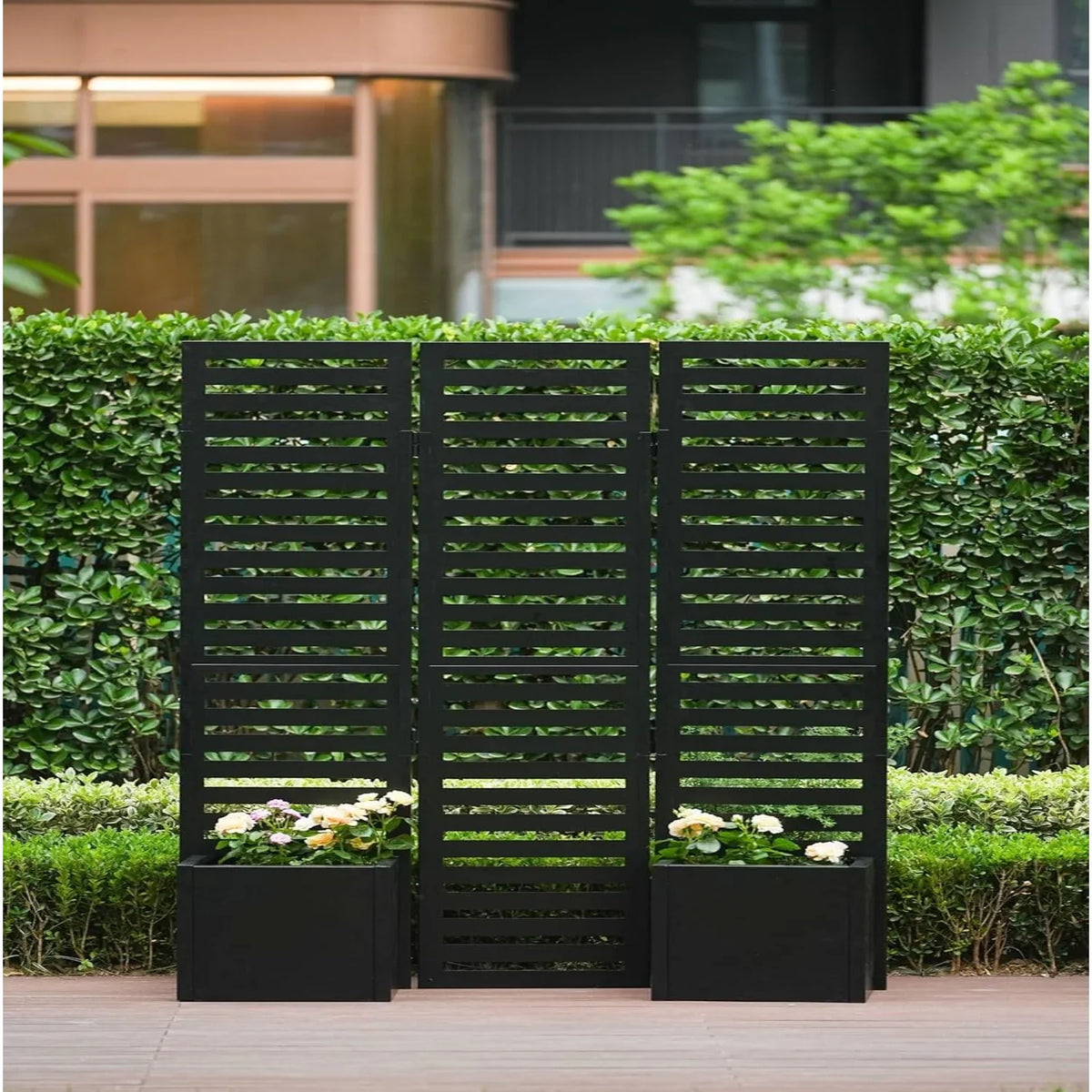 Paravent Extérieur 3 Panneaux Métal avec Jardinières Intégrées