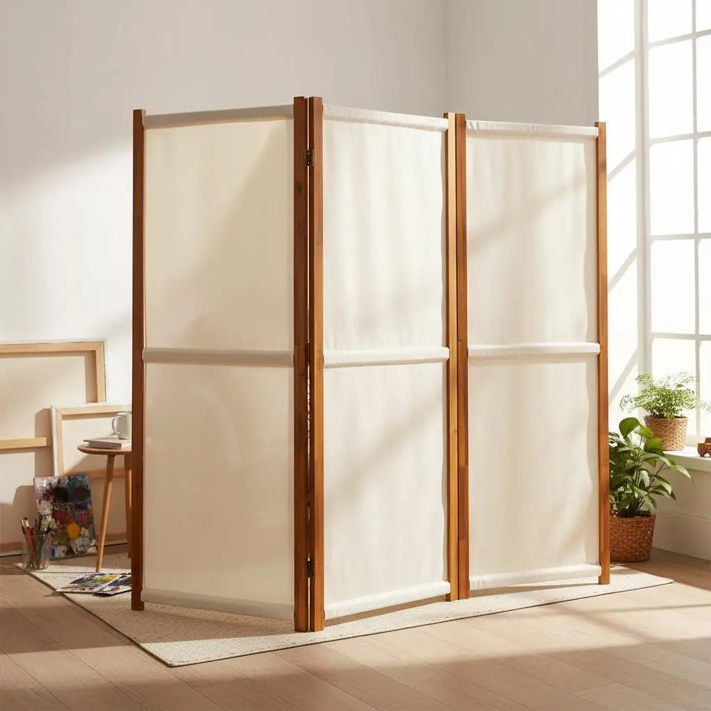 Paravent 3 Panneaux Crème & Blanc 210 × 180 cm